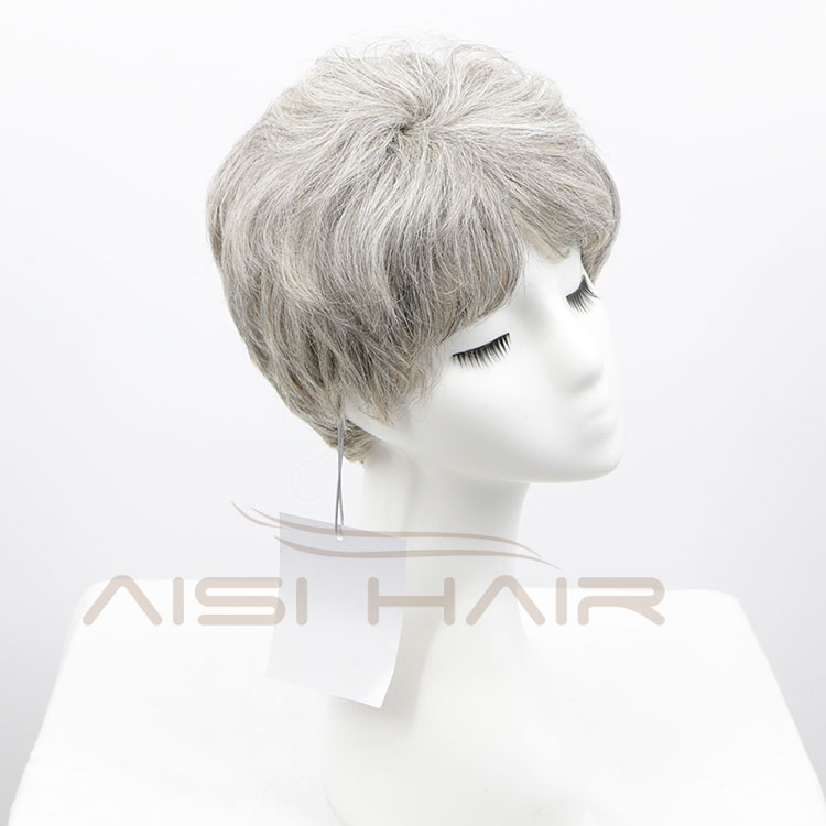 Aisi Hair Machine Made Piece Curly  Unprocessed Brazilian Short Pixie Cut Gray Wig Human Hair