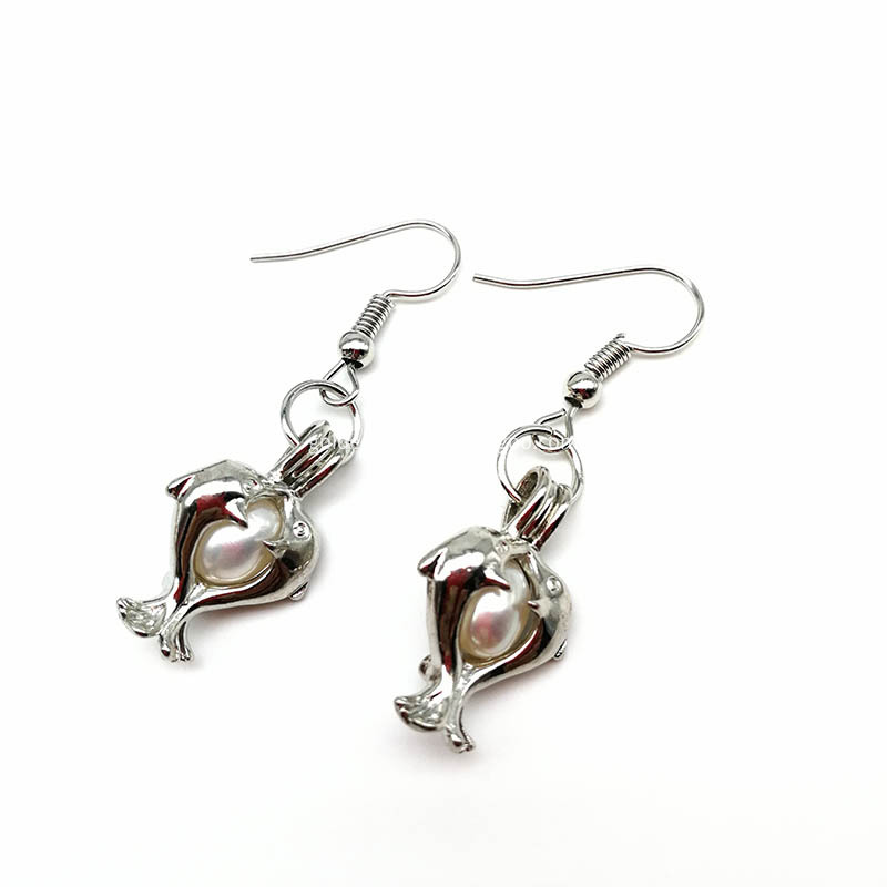 Double Dolphin Pendant Earrings