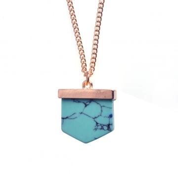 Turquoise Stone Pendant Long Gold Chain Necklace