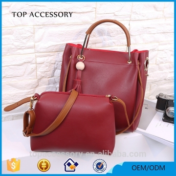 Red Pu Top PU Ladies Handbag Set Wholesale