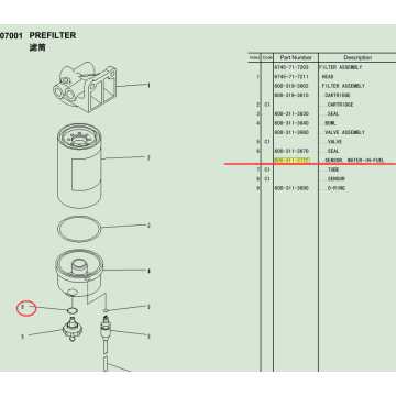 Komatsu graafmachine onderdelen Komatsu PC160LC-8 sensor 600-311-3722