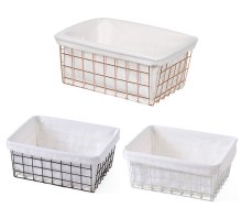 Multi-Function Metal Wire Storage Basket: Household Desktop Organizer Canvas Bag