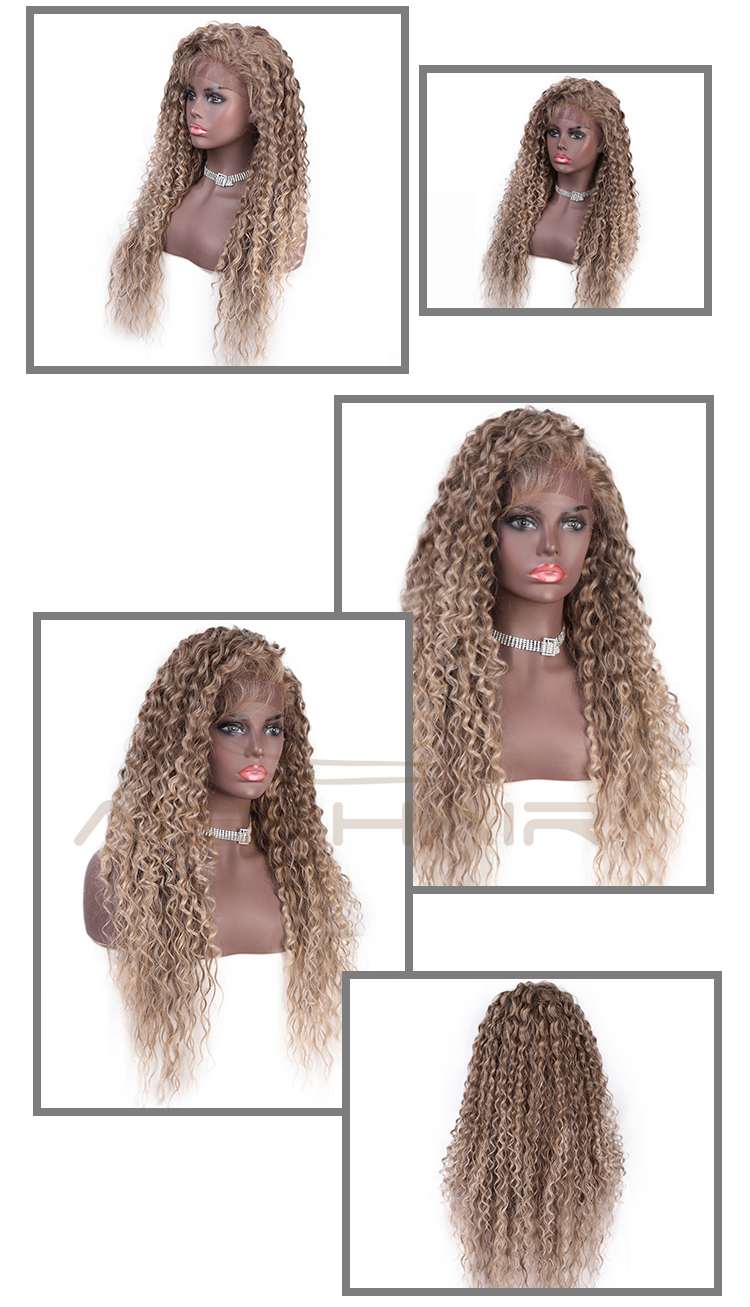 Ombre Blonde Wig Deep Dark Root Wig Long Wavy Kinky Curly Wave Front Lace Hair Wigs For Women