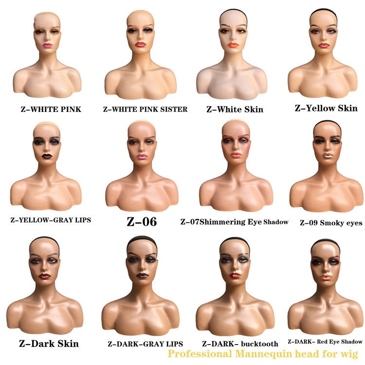 Pvc Half Body Fashion Mannequin Head Display With Shoulders For Makeup Jewelry Wigs Display Wholesale