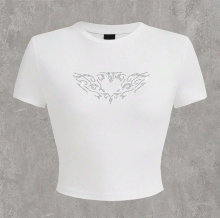 Low MOQ Custom Rhinestone Logo Bling Crystal Cropped T-Shirts & Tops