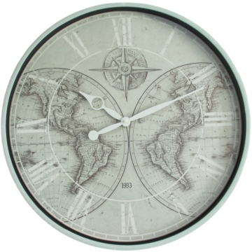 20 - Inch World Map Wall Clock with Compass & Roman Numerals
