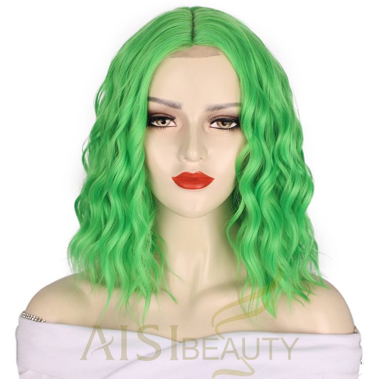 Hot Selling Wholesale Cheap Green Natural U Part Deep Wave Short Lace Frontal Curly Wigs For Black Women Synthetic Hair