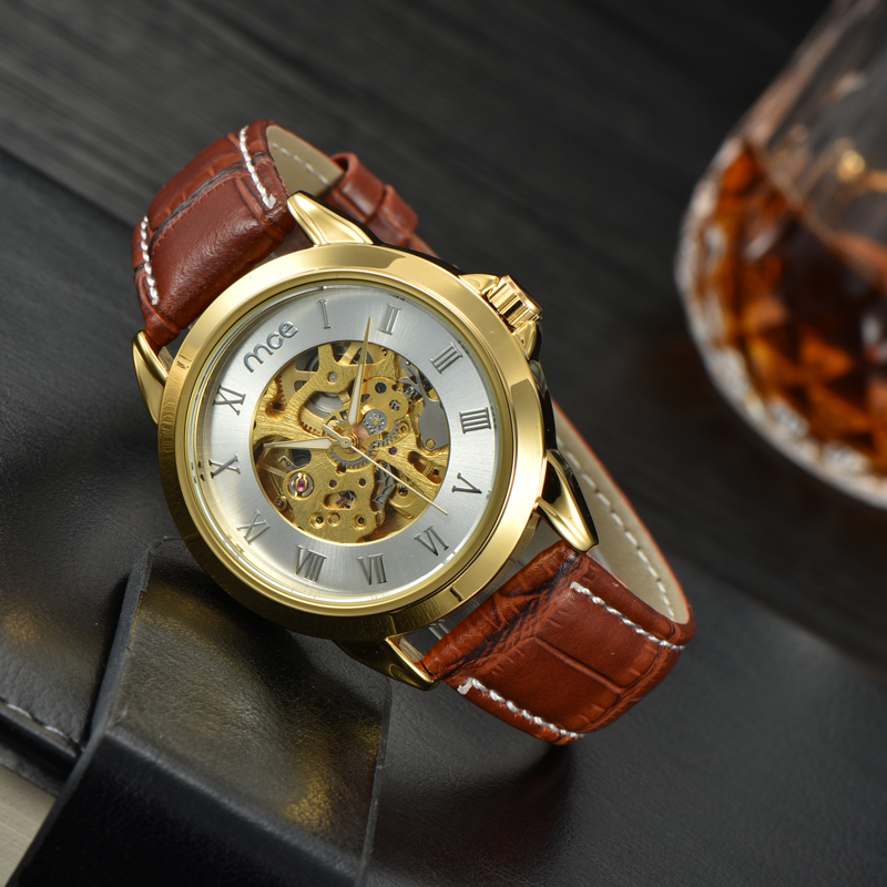 vintage leather men's mechanical watch