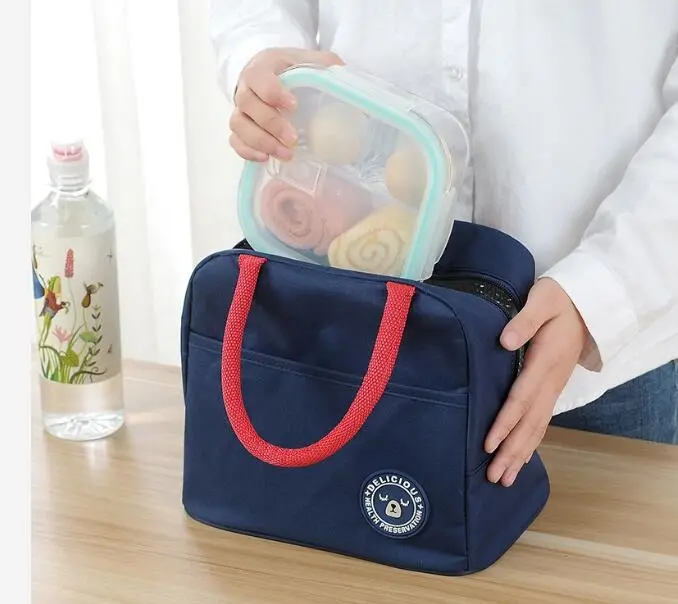 Outdoor Insulated Tote Cooler Food Bag, Polyester Lunch Bag for Office Lady and Students