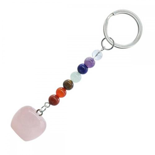 Rose Quartz 20MM Gemstone Apple Pendant Keychain with 7 Chakra Chain