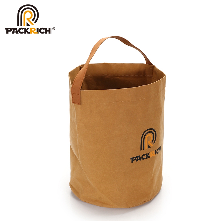 New Arrival Customized Logo Kraft Bucket Bag/Round Durable Washable Kraft Paper Single Shoulder Bag for flower