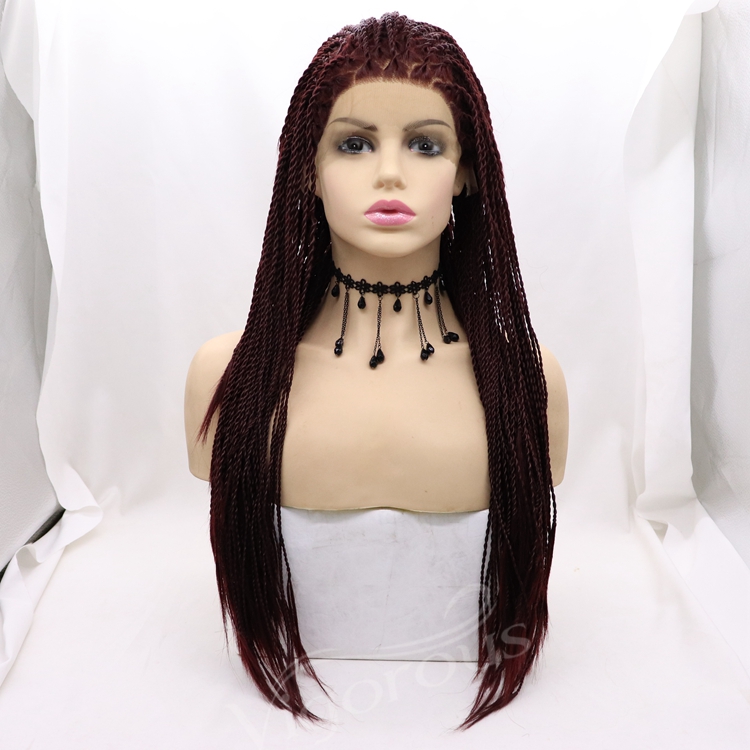 Vigorous braid long bug black wholesale cheap heat resistente synthetic wig with lace front