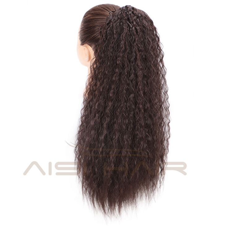 Aisi Hair High Temperature Fiber Drawstring Ponytail Hair Extensions Brown Long Wavy Synthetic Pony Tail Hairpieces