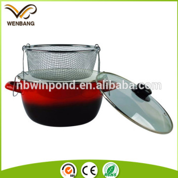 Enamel big deep frying pot for chips frying with basket