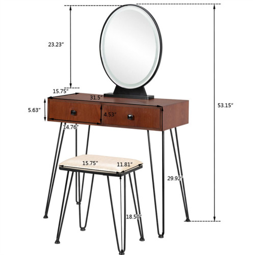 Bedroom Brown Makeup Vanity Table with Cushioned Stool