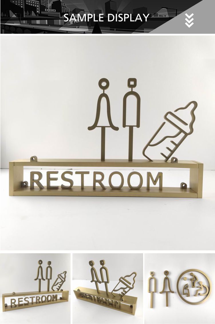 Wholesale Custom Restroom Wall Solid Brass Toilet Vintage Metal Door Signs