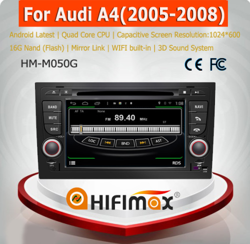 Hifimax Android DVD GPS Navi Head Unit for Audi A4 - Quad Core 16GB HD 1024*600 Capacitive Screen DSP WiFi HD 1080P