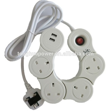 retractable power strip with usb charger/ retractable power extension cord/power extension socket UK with surge protector