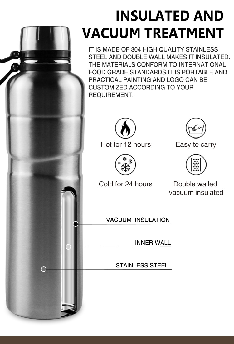 Portable stainless steel thermos water bottle insulated vacuum flask