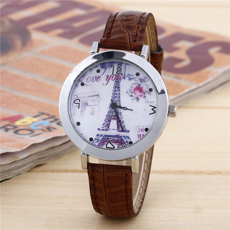 2017 Eiffel Tower Dail Leather band Watch