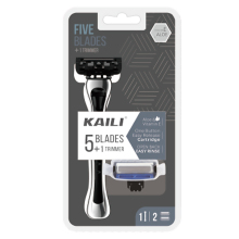 KAILI 5-Blade Stainless Steel Razor with Pivoting Head and Metal Handle: Precision Shaving System