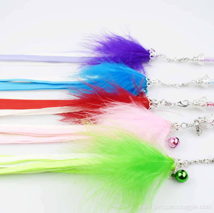 colorful feathers plastic stick cat teaser with bell