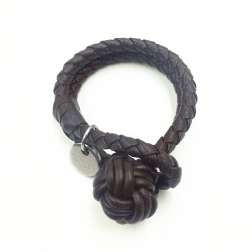 Mens Fashion Monkey Fist Knot Brown Leather Bracelet