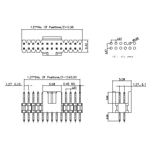 1.27 mm BOX HEADER WITH THE KEY,180°H=2.54MM