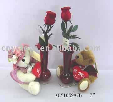 Plush Valentine Bear w/Vase
