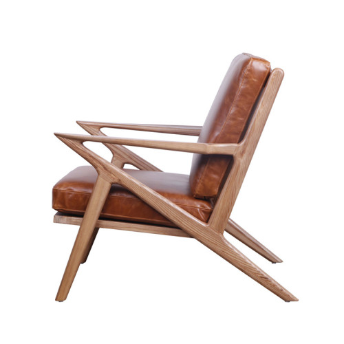 Mid Century Wooden Leather Z Lounge Chair