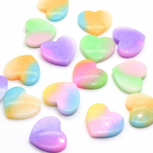 Gradient Pastel couleur paillettes coeur dos plat résine Cabochons pour Scrapbooking bricolage bijoux artisanat décoration