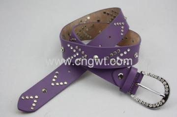 2012 Fashion Girls Diamond Belt Purple Color Leather Belt 