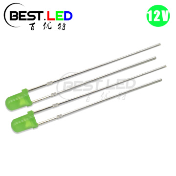 12V 3mm Green LED Built-in Resistor DC