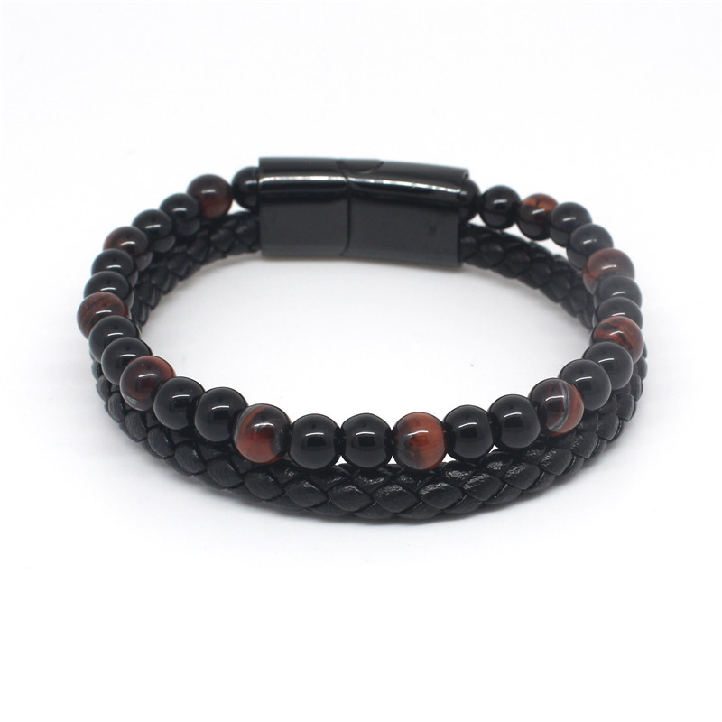 Wholesale Custom Mens Bracelet Leather and Bead Bracelet