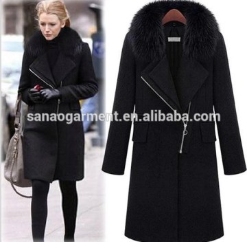 2015 winter fashion Fur Collar Ladies Winter woolen overcoat