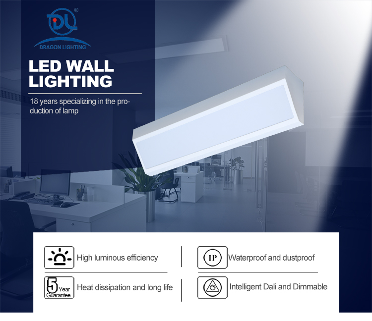 DALI IP40 Wall Mounted LED wall light 20W 58*20 Workshop Assembling Line Work Desk Office Hospital Bank Hotel OEM ODM