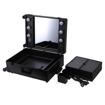 Aluminium Folding Custom Cosmetic Makeup Case With Lighted Mirror