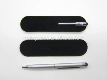 Promotional business gift metal stylus ball pen with velvet pouch