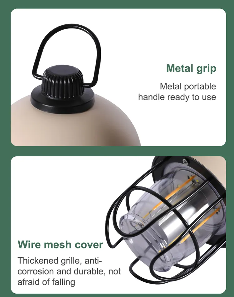 Retro LED Solar Camp Light with Built-in 18650 Battery
