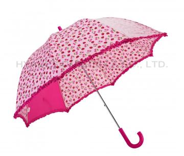 Cute Strawberry Printed Kids Safety Open Umbrella