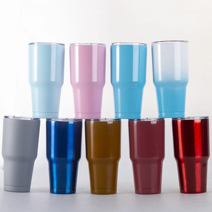 Stainless Steel Regular Tumbler 30oz Double Wall Insulated Vacuum Car Tumbler Mug with Slid-Lid