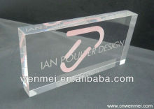 Clear solid acrylic block with logo pringing