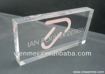 Clear solid acrylic block with logo pringing