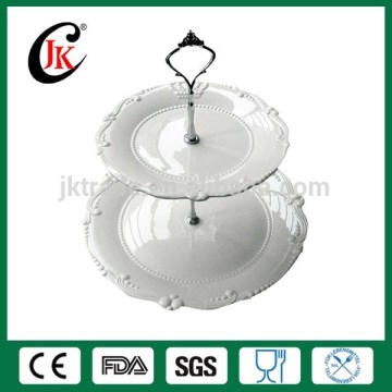 Wholesale fine royal new bone china white embossed two layer ceramic dessert plate with crown design