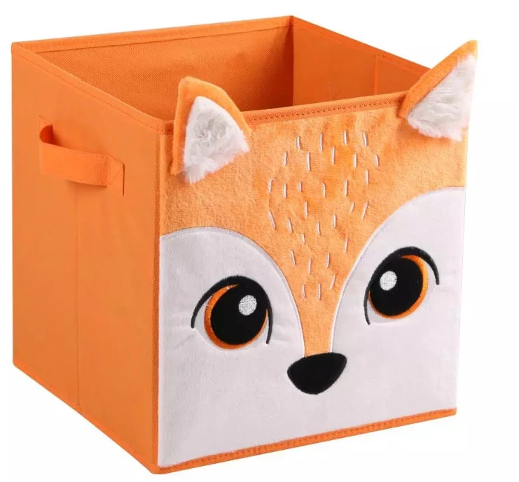 Adorable 3D Animal Design Applique Processed Velvet Fabric Foldable Toy Storage Box