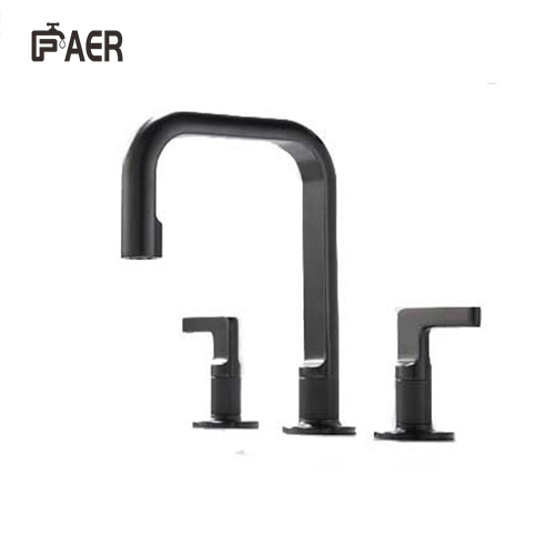 Modern Matte Black Three Holes Brass Faucet