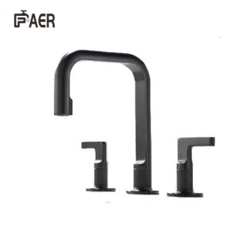 Modern Matte Black Three Holes Brass Faucet