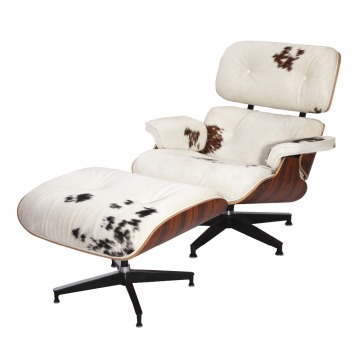 Brown & white cowhide leather Emes lounge chair and ottoman