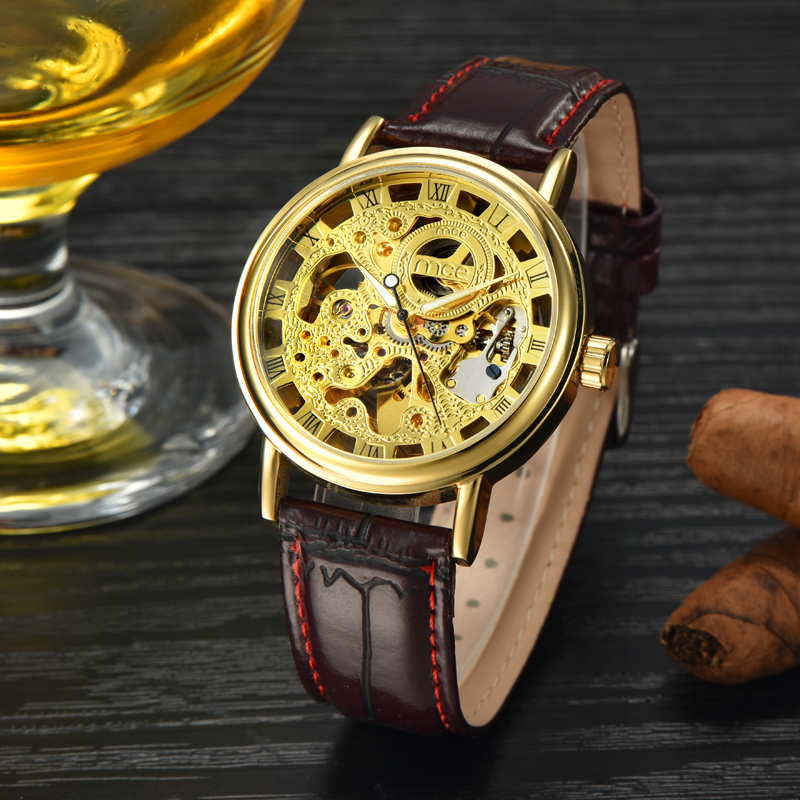 gold plated cheap parts mechanical wrist watch