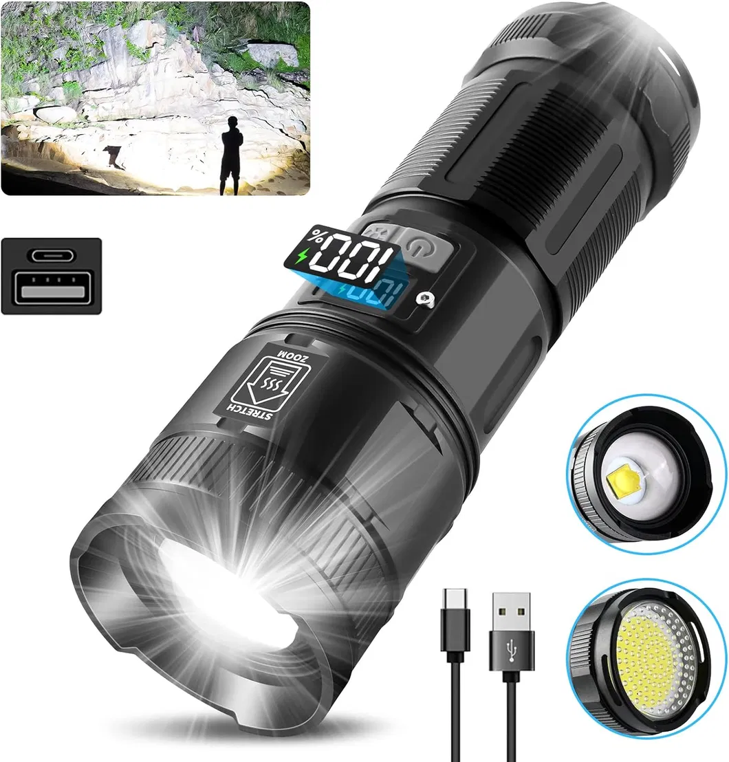 Powerful LED Flashlight with White Laser Beam for Outdoor Use